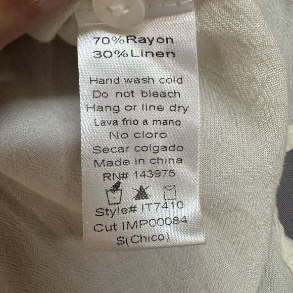 Carly Jean Top women small linen blend button down long sleeve collared white - Picture 6 of 10